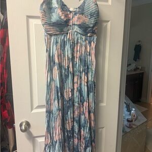 Astr Blue and Orange Ruched Maxi Sundress